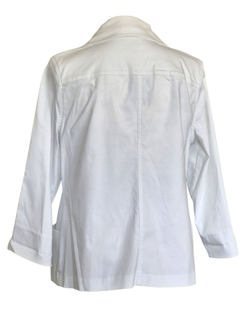 White Stretch Zip Front Jacket 12 3/4 Sleeve Nautical Golf Resort Coastal Tennis - Picture 4 of 8